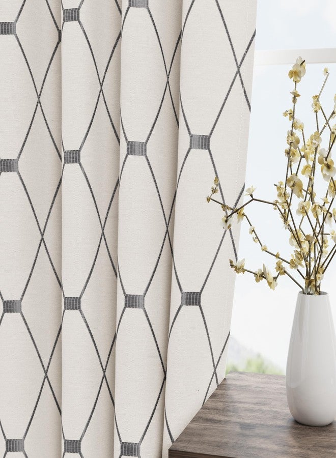 Joywell Embroidered Curtains 84 inch Length 2 Panels Set for Living Room Bedroom, Cotton Linen Textured Curtains Light Reducing Draperies Grommet Room Darkening Window Treatments, Grey Geometric Pattern - Image 2
